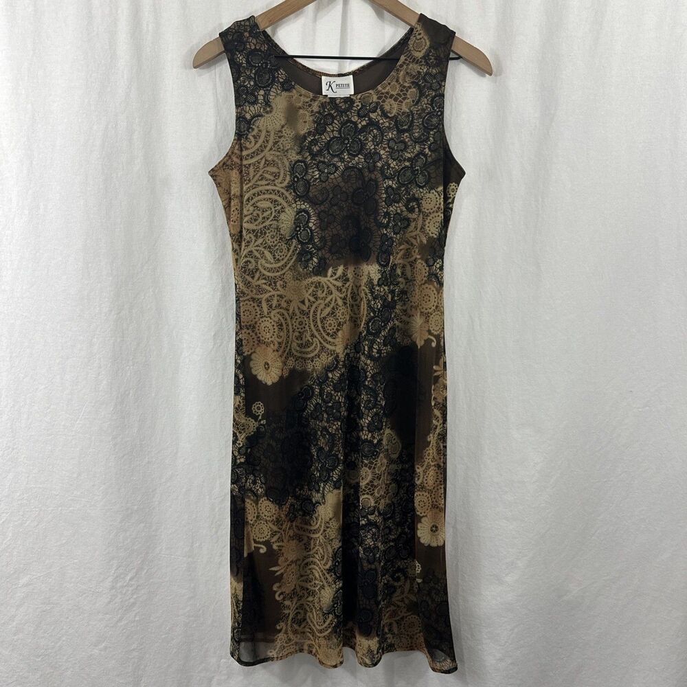 K Petite Vintage Y2K Dark Romantic Brown Shift Dress Size 10P Whimsy Forest